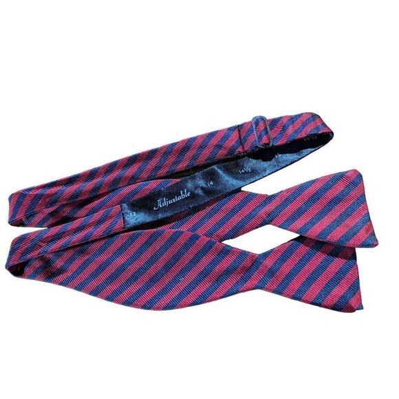 Men's Blue And Red Silk Pure Organzine Wrap Hand Sewn Adjustable Neck Tie - Picture 1 of 4